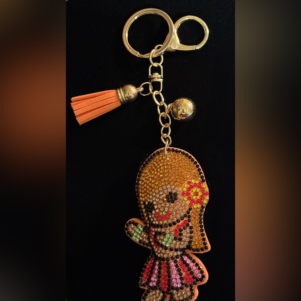 Hula Girl Rhinestone Bag Charm Keyring